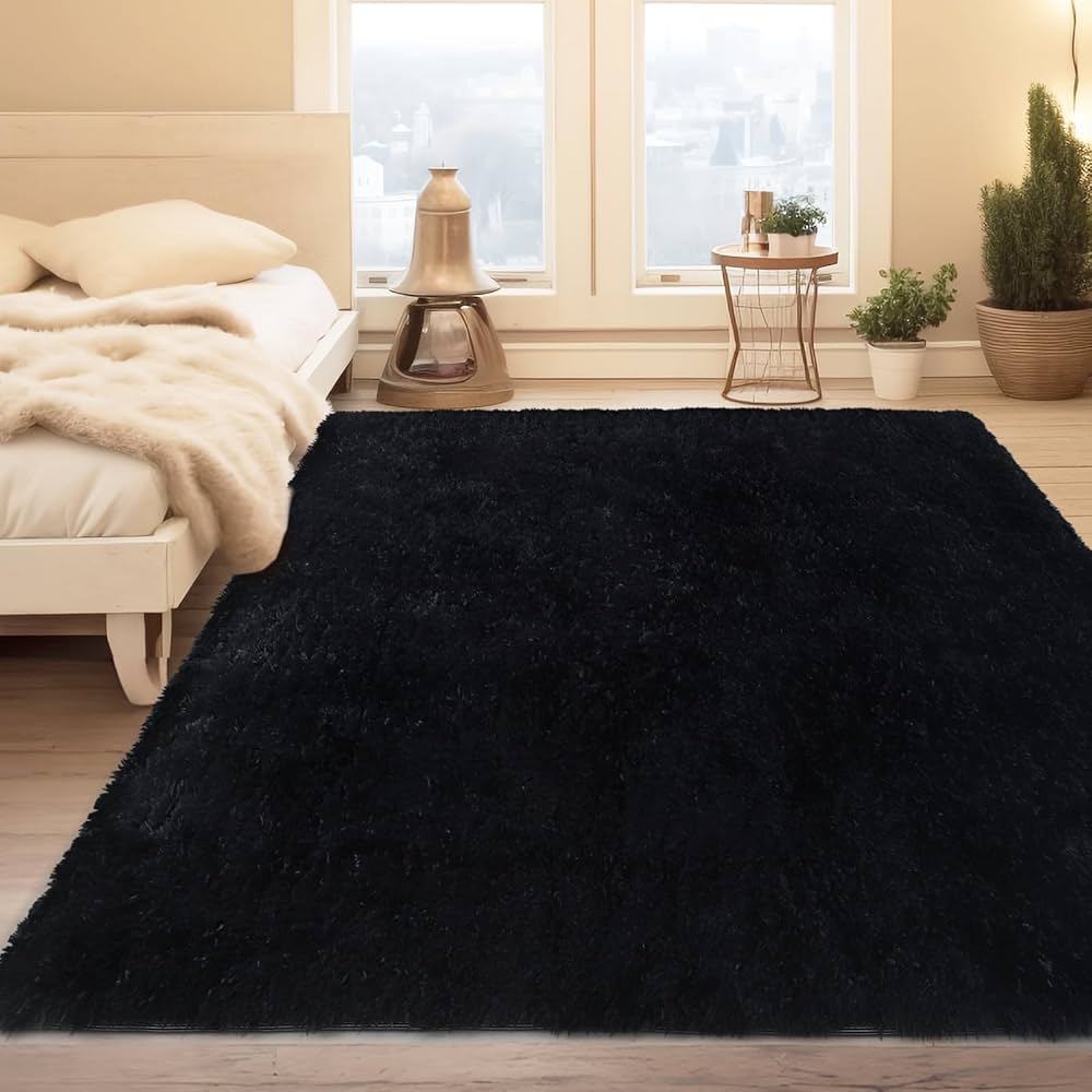CRUGZ Black Area Rug - 6x9 Feet, Ultra Soft, Shaggy Fluffy